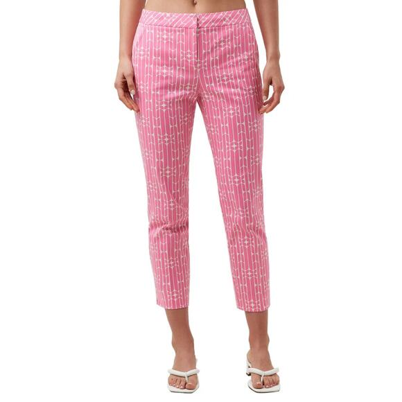 TRINA TURK REGULAR FIT MOSS 2 PANT Cara Cara Herringbone Cotton Candy Pink 8 EUC - Picture 1 of 9